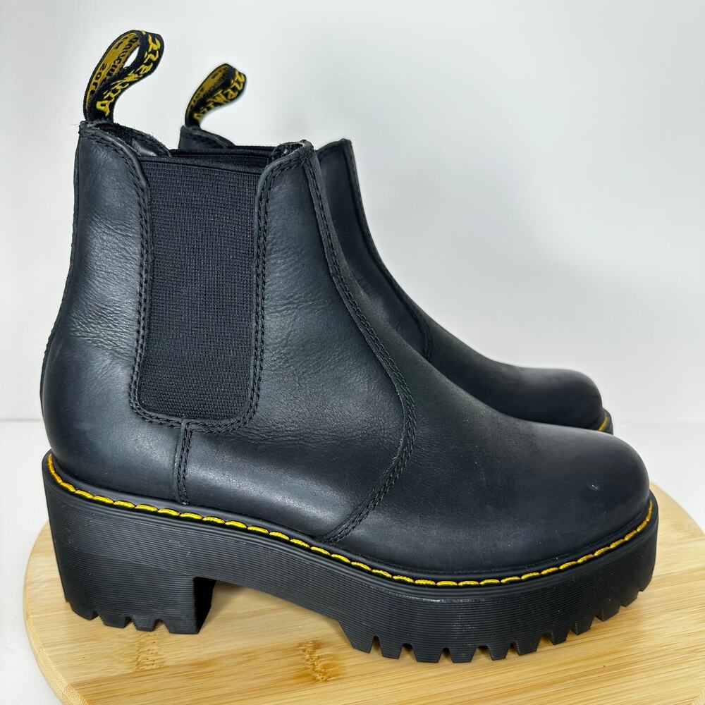 Dr. Martens Rometty Black Pebbled Leather Chelsea Heeled Boots Size 7